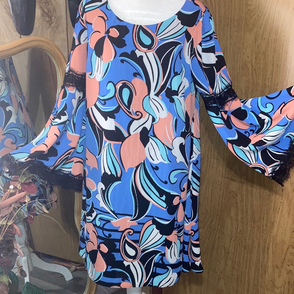 Kaari Blue Floral Long Sleeve Dress - Blue, Pink, Black